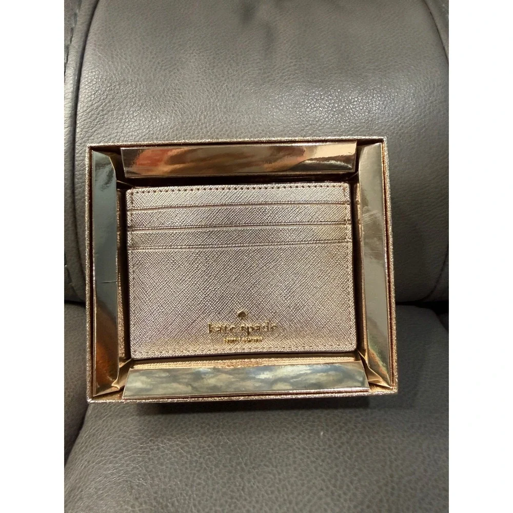 Kate Spade Boxed Small Metallic Saffiano Slim Cardholder Glittering‎ Rose KE816